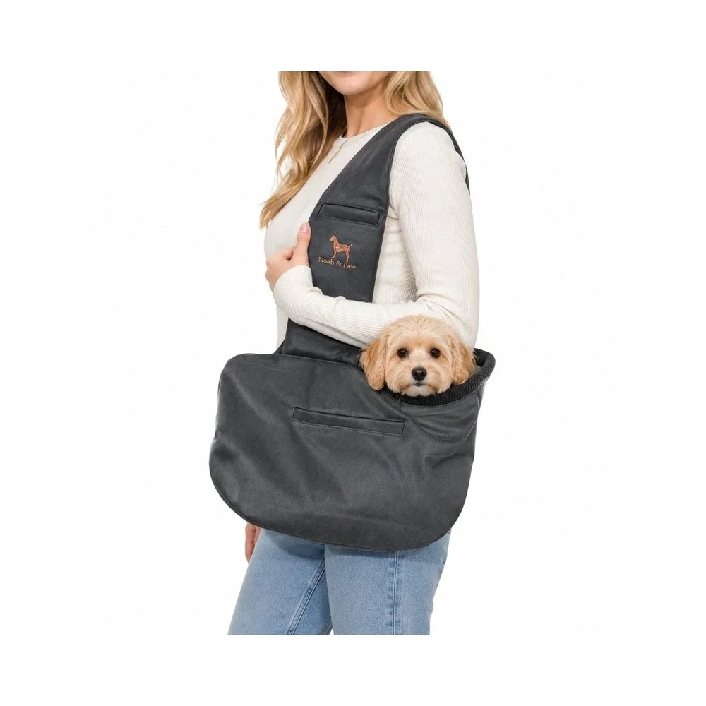Noah & Paw Pet Carrier Sling Charcoal Grey Vegan Leather Faux Fur Small Dog Cat